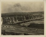 Railroad in Foreground, Wilson Dam Construction in Background