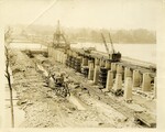 Wilson Dam Construction with Jackson Island in Background